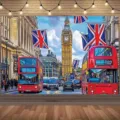 British style London street scene photography backdrop with Big Ben and red buses for party - 95x75cm