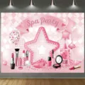 Sfondo fotografico rosa per spa party con trucchi e palloncini per compleanno bambina - Stile SBJ-002 / 95x75cm