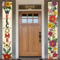 Banner benvenuto floreali per porta ingresso, decorazione giardino per esterni - Distico Floreale Colorato / 30x180cm