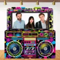 Retro 80er Jahre Ghettoblaster Fotokulisse mit Neonfarben für Ihre Party Fotografie - SYX-001 Stil / 151.3x150cm