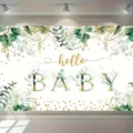 Professional eucalyptus leaf hello baby baptism theme photography studio backdrop for party decor - 95x75cm