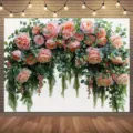 Fond de photographie de jardin frais avec imprimé de roses roses et feuillage vert - Style Pastoral Frais (SBJ-006)