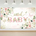 Floral Oh Baby shower photography backdrop with pink roses and gold glitter - Oh Baby Pink Floral Theme (SBJ-006)