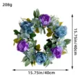 Artificial peony flower wreath in purple and blue, 15.75 inch diameter for door decoration - Blue Purple Peony