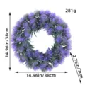 Purple artificial thistle wreath decoration, 14.96 inch diameter for door hanging - Lavender Style