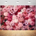 Toile de fond fleurie rose élégante pour photographie de mariage et décorations. - Fond de Photographie Mur de Roses Roses (SBJ-007)