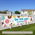 Großes buntes Banner für den ersten Geburtstag mit Donut- und Cupcake-Mustern für den Garten - Kekse Thema (SHF-007) / 30x120cm