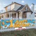 Banner zum 1. Geburtstag mit Keks-Design für Garten- und Zaundekoration - Keks-Thema (SHF-009) / 30x120cm (Mit Seil)