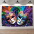 Carnival masquerade party backdrop with colorful masks and feathers for photography - Carnival Mask (SBJ-007(018)) / 95x75cm