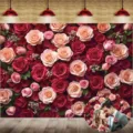 Toile de fond élégante pour photographie de mariage avec des roses rouges et roses - Fond de Mur de Roses (SBJ-008)