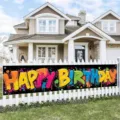 Colorful graffiti-style Happy Birthday banner for yard and outdoor fence decoration - SHF-009 / 30x120cm Gromet Rope Pack