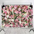 Toile de fond photographie mur de fleurs rose et blanc pour mariage et fête - Fond de mur de fleurs roses et blanches (SBJ-0010)