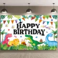 Fotohintergrund zum Geburtstag mit Dinosaurier-Thema und bunten Cartoons - Dinosaurier-Paradies 9 (SBJ-009) / 95x75cm