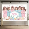 Sfondo fotografico a tema SPA per bambini per decorazione festa compleanno principessa - Stile SBJ-005 (SBJ-005) / 95x75cm / Rosa