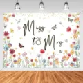 Fresh floral wedding photography backdrop with Miss to Mrs text for bridal shower decoration - SBJ-007 Style