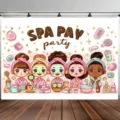 Sfondo fotografico a cartoni animati tema SPA Day Party per decorazione festa compleanno - Stile SBJ-006 / 95x75cm