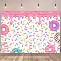Toile de fond professionnelle avec donuts pour décoration de fête d'anniversaire d'enfants - Thème Beignet (SBJ-005) / 95x75cm
