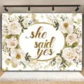Floral engagement backdrop with gold she said yes text for wedding photography - SBJ-008 Style