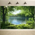 Toile de fond photographie forêt lac naturel pour décorations de fête en plein air - Style de paysage naturel (SBJ-005) / 95x75cm