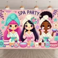 Sfondo fotografico tema SPA cartone animato per decorazione festa di compleanno - Stile SBJ-007 / 95x75cm