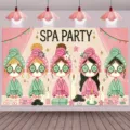 Sfondo fotografico spa party rosa con ragazze in accappatoio per compleanno bimbe - Sfondo a Tema Festa SPA (SBJ-008) / 95x75cm