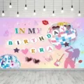 In My Birthday Era fotografie achtergrond met discobal en gitaar print ontwerp - In My Birthday Era Stijl (SBJ-009) / 95x75cm