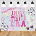 Pastel retro double digits era fotografie achtergrond voor de 10e verjaardag van een meisje - Thema 10e verjaardag (SBJ-0010) / 95x75cm / Roze Blauw Verloop