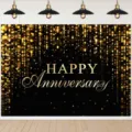 Toile de fond photo bokeh pailleté noir et or pour décoration de fête d'anniversaire - Thème Bokeh Noir et Or (SBJ-005) / 150x90cm