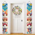 Vrolijke Pasen deurveriering met schattige konijntjes en Happy Easter begroeting - Konijnenpatroon Stijl (SDL-001) / 30x180cm (ai-2 Stuks/Verpakking)