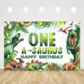 Sfondo fotografico dinosauro ONE A-SAURUS Happy Birthday per festa di primo compleanno - Tema Dinosauro (SBJ-007) / 150x90cm