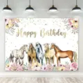 Pastoral horse and floral birthday photography backdrop cloth for party decoration - SBJ-007