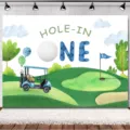 Sfondo fotografico per il primo compleanno a tema golf con carrello per bambini - Tema Golf Hole-in-One (SBJ-0013) / 150x90cm
