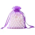 Eleganter lila Organza-Geschenkbeutel mit Kordelzug für Schmuck und Perlenverpackungen - Ca. 7x9cm / 10 Stück/Packung / Dunkellila