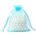 Hellblauer Organzabeutel mit Kordelzug für Schmuckverpackung und Gastgeschenke. - Ca. 7x9cm / 10 Stück/Packung / Seeblau