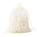 Eleganter weißer Organzabeutel mit Kordelzug für Schmuck und Hochzeitsbonbons - Ca. 7x9cm / 50er-Pack / Beige