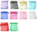 Bunte Organza-Beutel mit Kordelzug und silbernen Schmetterlingen für Schmuckverpackungen - Silberner Schmetterlingsdruck / Ca. 7x9cm (10 Stück/Packung) / Mehrfarbig