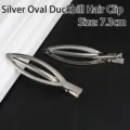 Macro-detail van 7,3 cm zilveren metalen eendenbek-haarspeldjes voor DIY-handwerk - 7.3cm Ovale Eendenbek Clip (KCE) / 1 Stuk Verpakking / Zilver