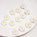 20mm transparent acrylic flower beads with yellow center for DIY jewelry making - 6 Pieces/Pack / White