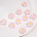 Cuentas de flores de acrílico rosa de 20 mm con centro amarillo para joyas DIY - Rosa