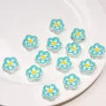 Cuentas de flores de acrílico azul claro de 20 mm con detalles de esmalte para joyería DIY - Verde