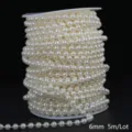 Detail view of 6mm ivory white ABS imitation pearl bead chain for DIY wedding decor. - Round Style / 6mm 5m Pack / Beige