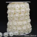Macro detail of 16mm cream white ABS imitation pearl chain for DIY wedding decor - Sunflower Shape / 16mm 2m Pack / Beige