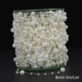 Detail view of 8mm cream ABS faux pearl bead chain roll for wedding bouquet DIY decor - Round / 8mm 5m Pack / Beige