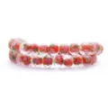 Faceted aventurine glass rondelle beads with red floral patterns for DIY jewelry. - Red