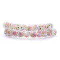 White glass beads with pink flower patterns and gold sand finish for jewelry DIY - White with Blue