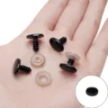Black plastic screw safety eyes with clear washers for DIY plush toy crafting projects - Oval Threaded Eyes Style / 10x14mm (30 Pairs/Pack) / Black