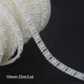 Elegant cream white ABS faux pearl bead trim lace, 10mm width for DIY wedding decorations - Square Shape / Width 10mm Approx 25m Roll Pack / Beige