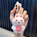 Χαριτωμένο λευκό κουνέλι squishy μπρελόκ με κόκκινα μάτια καρδιάς για το άγχος - Κουνελάκι / Ροζ