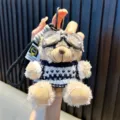Trendy plush teddy bear keychain featuring goggles and a navy blue knitted sweater - Brown Bear - Black Sweater
