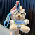 Plush bear keychain with goggles and blue knitted sweater for bag decoration - Brown Bear - Blue Sweater